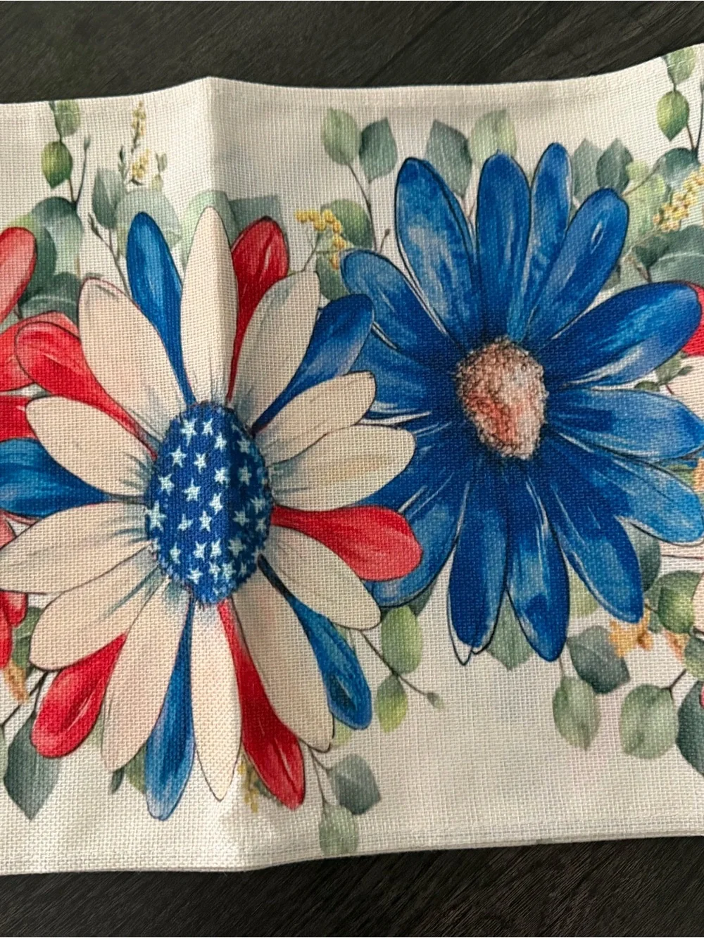 Patriotic Red, White & Blue Floral Table Runner